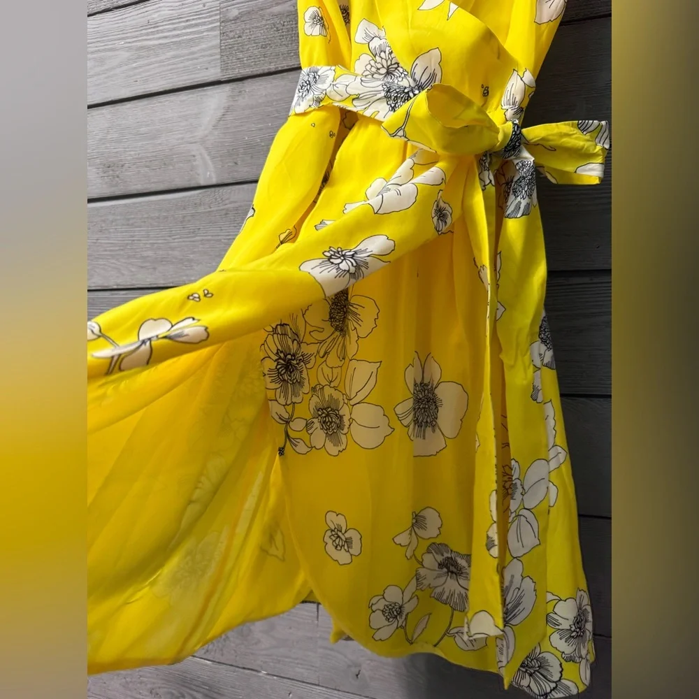 NWT Alice + Olivia Susana Yellow Floral Wrap Mini Dress Begonia Citrus Sz 10 - Picture 8 of 15